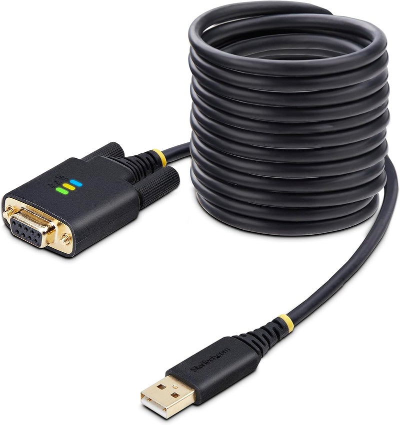 StarTech 10ft/3m USB to Null Modem Serial Adapter Cable, COM Retention, FTDI, USB-A to RS232, Changeable DB9 Screws/Nuts - Image 1